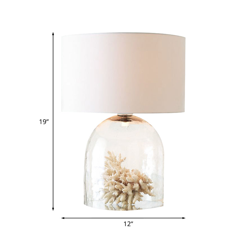 Bell Bedroom Night Lamp Countryside Clear Glass 1-Light White Fabric Nightstand Light Clearhalo 'Lamps' 'Table Lamps' Lighting' 784476