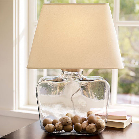 Country-Style Jar Shape Table Lamp 1-Head Clear Glass Night Light with Trapezoid White Fabric Shade White Clearhalo 'Lamps' 'Table Lamps' Lighting' 784477