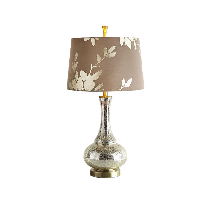 1 Head Silver Glass Night Table Light Country Coffee Vase Living Room Night Lamp with Print Fabric Shade Clearhalo 'Lamps' 'Table Lamps' Lighting' 784495