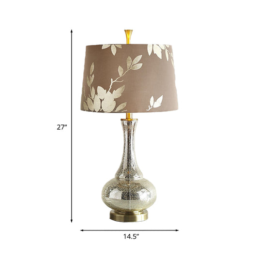 1 Head Silver Glass Night Table Light Country Coffee Vase Living Room Night Lamp with Print Fabric Shade Clearhalo 'Lamps' 'Table Lamps' Lighting' 784496