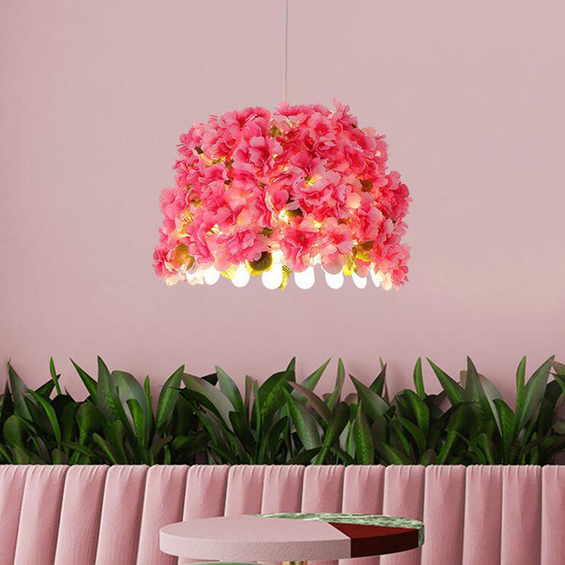 1 Bulb Metal Drop Pendant Factory Pink Bucket Restaurant Pendulum Light with Artificial Sakura Deco Clearhalo 'Art Deco Pendants' 'Cast Iron' 'Ceiling Lights' 'Ceramic' 'Crystal' 'Industrial Pendants' 'Industrial' 'Metal' 'Middle Century Pendants' 'Pendant Lights' 'Pendants' 'Tiffany' Lighting' 784611