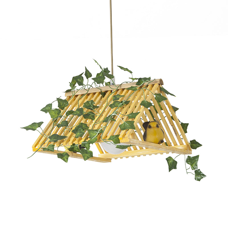 Red/Green Roof Pendant Lamp Retro Style Bamboo 1 Light Dining Room Hanging Light Fixture with Plant Deco Green Clearhalo 'Ceiling Lights' 'Industrial Pendants' 'Industrial' 'Middle Century Pendants' 'Pendant Lights' 'Pendants' 'Tiffany' Lighting' 784638