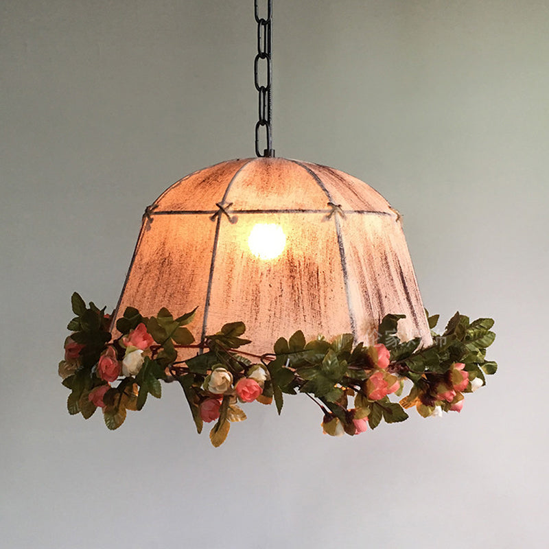 1 Head Hanging Lamp Kit Farmhouse Dining Room Fake Floral Ceiling Pendant with Tent Fabric Shade in Pink Clearhalo 'Ceiling Lights' 'Industrial Pendants' 'Industrial' 'Middle Century Pendants' 'Pendant Lights' 'Pendants' 'Tiffany' Lighting' 784672
