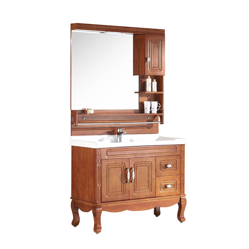 Traditional Freestanding Bathroom Vanity Set Wood Sink Vanity with Mirror Clearhalo 'Bathroom Remodel & Bathroom Fixtures' 'Bathroom Vanities' 'bathroom_vanities' 'Home Improvement' 'home_improvement' 'home_improvement_bathroom_vanities' 7846721