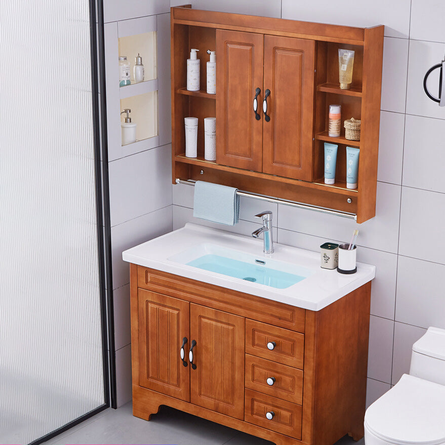 Traditional Wood Sink Vanity Freestanding Bathroom Vanity Set with Mirror Clearhalo 'Bathroom Remodel & Bathroom Fixtures' 'Bathroom Vanities' 'bathroom_vanities' 'Home Improvement' 'home_improvement' 'home_improvement_bathroom_vanities' 7846733