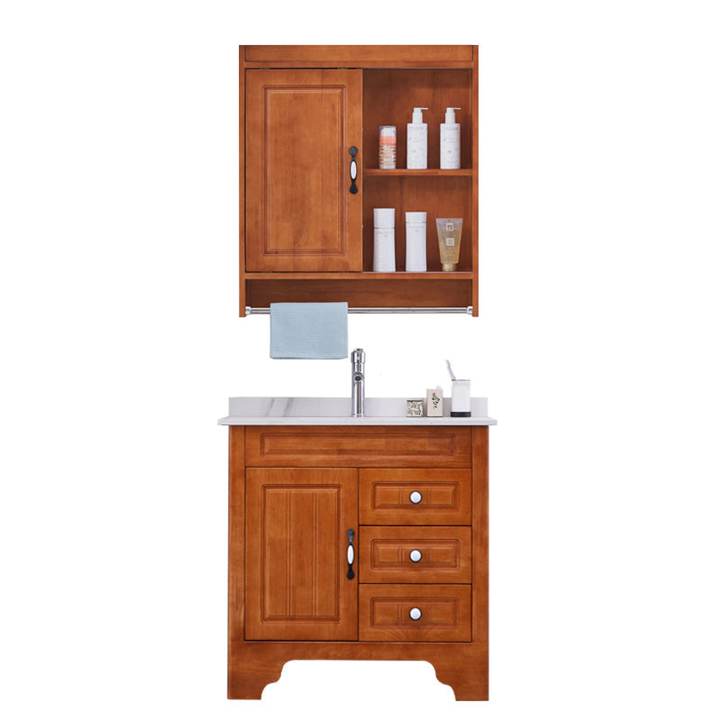 Traditional Wood Sink Vanity Freestanding Bathroom Vanity Set with Mirror Vanity & Faucet & Mirror Cabinet 28"L x 18.9"W x 31.9"H Stone Clearhalo 'Bathroom Remodel & Bathroom Fixtures' 'Bathroom Vanities' 'bathroom_vanities' 'Home Improvement' 'home_improvement' 'home_improvement_bathroom_vanities' 7846737