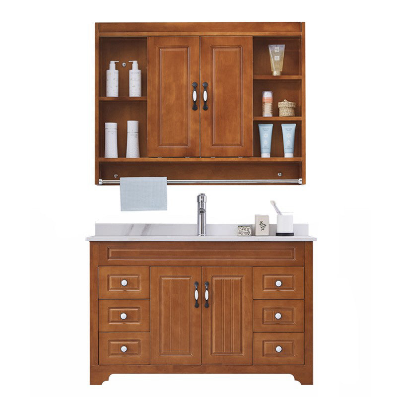 Traditional Wood Sink Vanity Freestanding Bathroom Vanity Set with Mirror Vanity & Faucet & Mirror Cabinet 48"L x 18.9"W x 31.5"H Stone Clearhalo 'Bathroom Remodel & Bathroom Fixtures' 'Bathroom Vanities' 'bathroom_vanities' 'Home Improvement' 'home_improvement' 'home_improvement_bathroom_vanities' 7846740