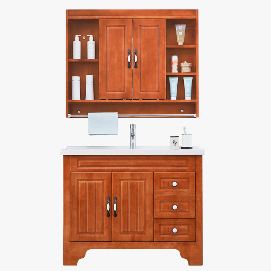 Traditional Wood Sink Vanity Freestanding Bathroom Vanity Set with Mirror Clearhalo 'Bathroom Remodel & Bathroom Fixtures' 'Bathroom Vanities' 'bathroom_vanities' 'Home Improvement' 'home_improvement' 'home_improvement_bathroom_vanities' 7846741