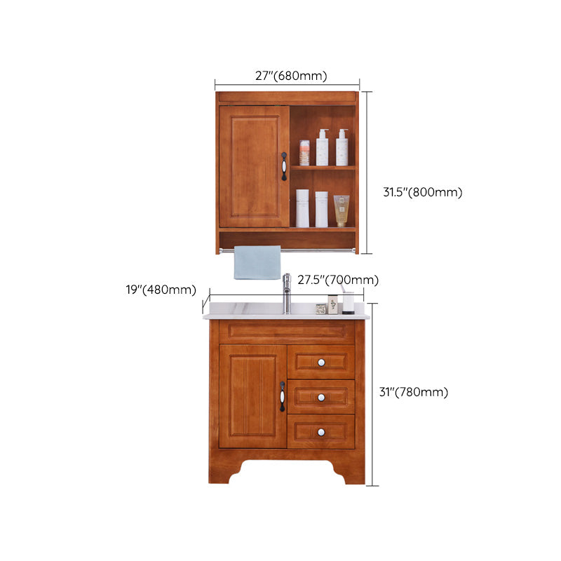 Traditional Wood Sink Vanity Freestanding Bathroom Vanity Set with Mirror Clearhalo 'Bathroom Remodel & Bathroom Fixtures' 'Bathroom Vanities' 'bathroom_vanities' 'Home Improvement' 'home_improvement' 'home_improvement_bathroom_vanities' 7846754