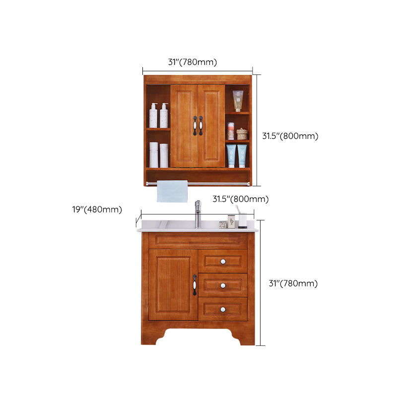 Traditional Wood Sink Vanity Freestanding Bathroom Vanity Set with Mirror Clearhalo 'Bathroom Remodel & Bathroom Fixtures' 'Bathroom Vanities' 'bathroom_vanities' 'Home Improvement' 'home_improvement' 'home_improvement_bathroom_vanities' 7846756