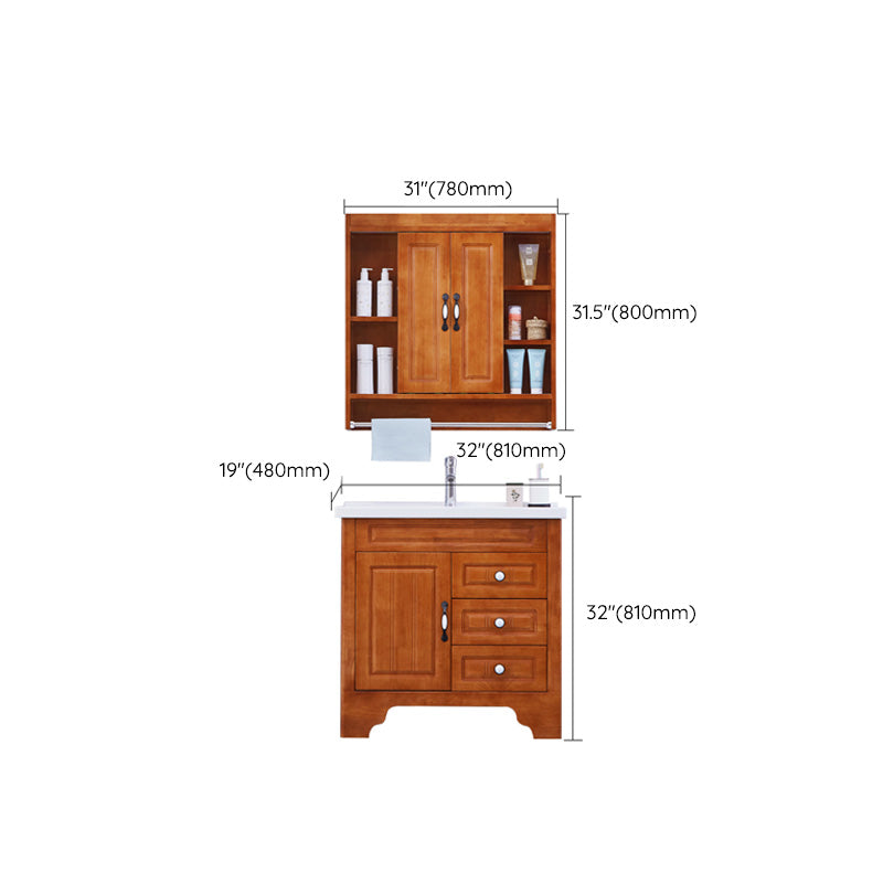 Traditional Wood Sink Vanity Freestanding Bathroom Vanity Set with Mirror Clearhalo 'Bathroom Remodel & Bathroom Fixtures' 'Bathroom Vanities' 'bathroom_vanities' 'Home Improvement' 'home_improvement' 'home_improvement_bathroom_vanities' 7846757