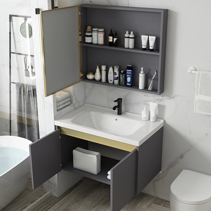 Metal Bathroom Sink Vanity Wall Mounted Bathroom Sink Vanity with Faucet Clearhalo 'Bathroom Remodel & Bathroom Fixtures' 'Bathroom Vanities' 'bathroom_vanities' 'Home Improvement' 'home_improvement' 'home_improvement_bathroom_vanities' 7846770