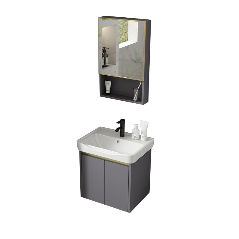 Metal Bathroom Sink Vanity Wall Mounted Bathroom Sink Vanity with Faucet Vanity & Faucet & Mirror Cabinet 20"L x 14"W x 16"H Clearhalo 'Bathroom Remodel & Bathroom Fixtures' 'Bathroom Vanities' 'bathroom_vanities' 'Home Improvement' 'home_improvement' 'home_improvement_bathroom_vanities' 7846777