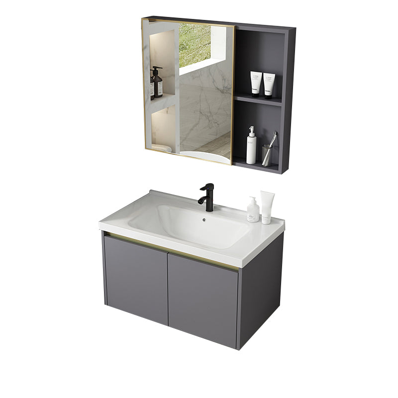 Metal Bathroom Sink Vanity Wall Mounted Bathroom Sink Vanity with Faucet Vanity & Faucet & Mirror Cabinet Clearhalo 'Bathroom Remodel & Bathroom Fixtures' 'Bathroom Vanities' 'bathroom_vanities' 'Home Improvement' 'home_improvement' 'home_improvement_bathroom_vanities' 7846780