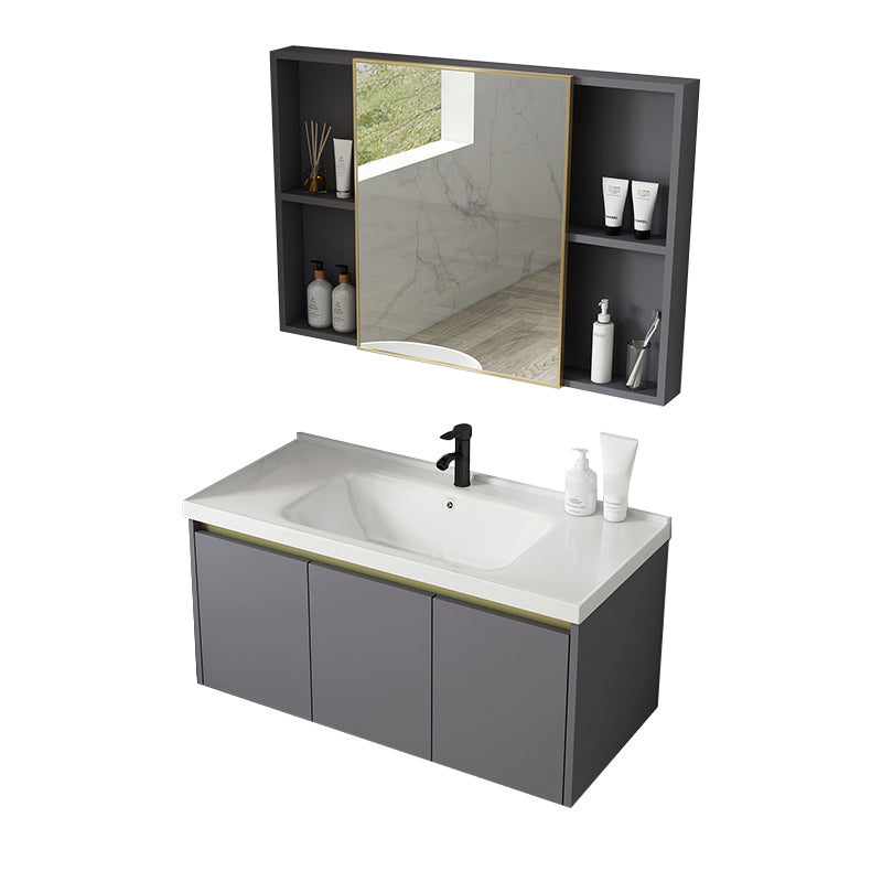 Metal Bathroom Sink Vanity Wall Mounted Bathroom Sink Vanity with Faucet Vanity & Faucet & Mirror Cabinet Clearhalo 'Bathroom Remodel & Bathroom Fixtures' 'Bathroom Vanities' 'bathroom_vanities' 'Home Improvement' 'home_improvement' 'home_improvement_bathroom_vanities' 7846782