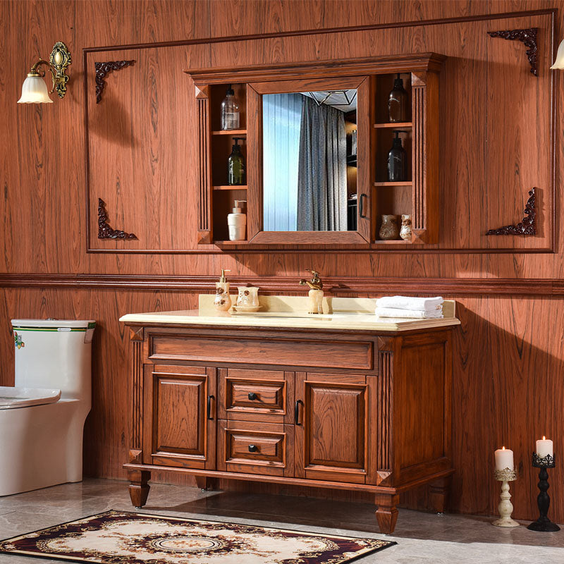 Freestanding Mirror Included Bathroom Sink Vanity with Sink Faucet Vanity & Faucet & Mirror Cabinet Red Brown Clearhalo 'Bathroom Remodel & Bathroom Fixtures' 'Bathroom Vanities' 'bathroom_vanities' 'Home Improvement' 'home_improvement' 'home_improvement_bathroom_vanities' 7846812