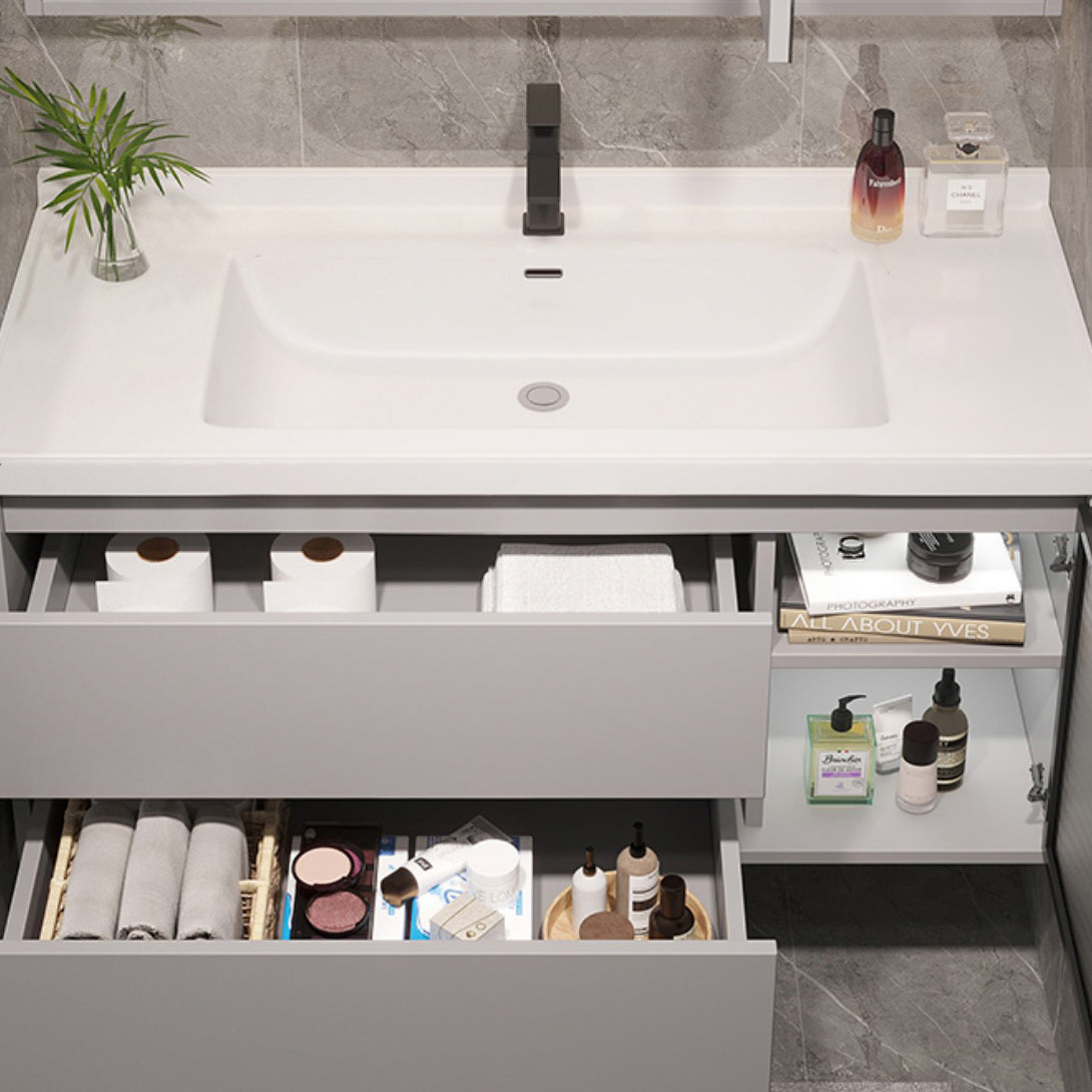 Wall Mount Vanity White Wood Frame Soft Close Drawers Single Sink Vanity with Mirror Clearhalo 'Bathroom Remodel & Bathroom Fixtures' 'Bathroom Vanities' 'bathroom_vanities' 'Home Improvement' 'home_improvement' 'home_improvement_bathroom_vanities' 7846873