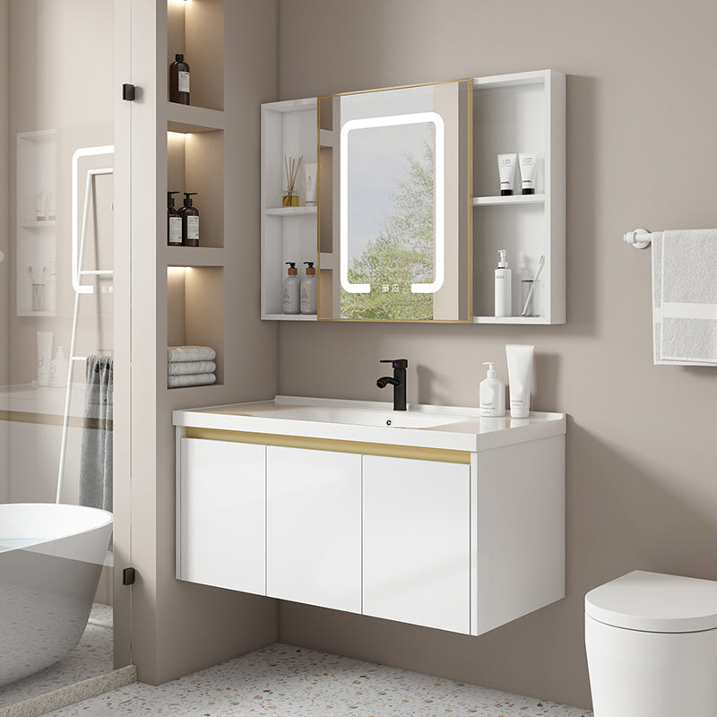 Wall Mount Bath Vanity White Rectangular Single Sink Mirror Metal Frame Vanity with Doors Clearhalo 'Bathroom Remodel & Bathroom Fixtures' 'Bathroom Vanities' 'bathroom_vanities' 'Home Improvement' 'home_improvement' 'home_improvement_bathroom_vanities' 7846943