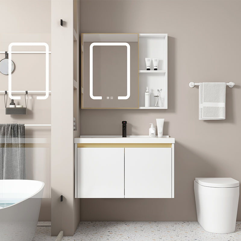 Wall Mount Bath Vanity White Rectangular Single Sink Mirror Metal Frame Vanity with Doors Clearhalo 'Bathroom Remodel & Bathroom Fixtures' 'Bathroom Vanities' 'bathroom_vanities' 'Home Improvement' 'home_improvement' 'home_improvement_bathroom_vanities' 7846945