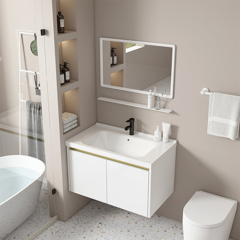 Wall Mount Bath Vanity White Rectangular Single Sink Mirror Metal Frame Vanity with Doors Clearhalo 'Bathroom Remodel & Bathroom Fixtures' 'Bathroom Vanities' 'bathroom_vanities' 'Home Improvement' 'home_improvement' 'home_improvement_bathroom_vanities' 7846948