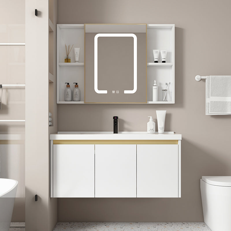 Wall Mount Bath Vanity White Rectangular Single Sink Mirror Metal Frame Vanity with Doors Clearhalo 'Bathroom Remodel & Bathroom Fixtures' 'Bathroom Vanities' 'bathroom_vanities' 'Home Improvement' 'home_improvement' 'home_improvement_bathroom_vanities' 7846949