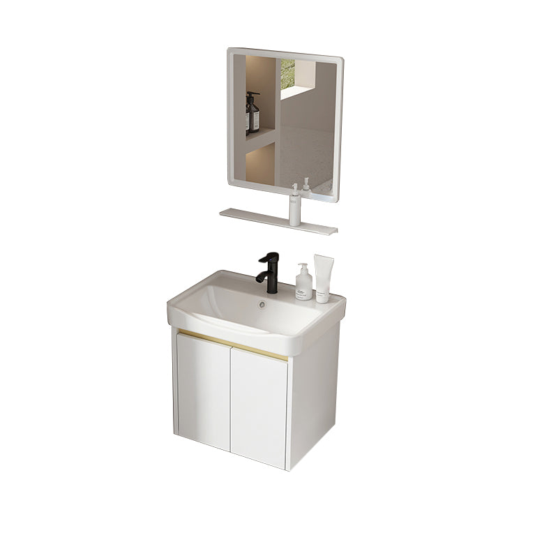 Wall Mount Bath Vanity White Rectangular Single Sink Mirror Metal Frame Vanity with Doors Vanity & Faucet & Square Mirror 20"L x 14"W x 16"H Clearhalo 'Bathroom Remodel & Bathroom Fixtures' 'Bathroom Vanities' 'bathroom_vanities' 'Home Improvement' 'home_improvement' 'home_improvement_bathroom_vanities' 7846954