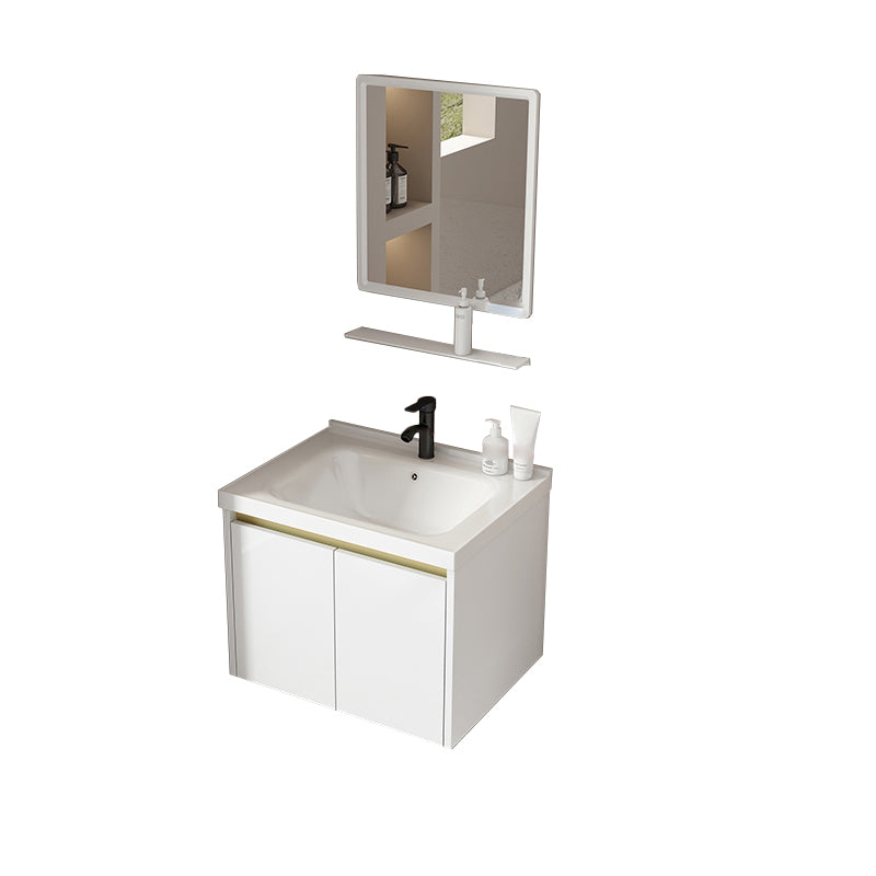 Wall Mount Bath Vanity White Rectangular Single Sink Mirror Metal Frame Vanity with Doors Vanity & Faucet & Square Mirror 24"L x 16"W x 16"H Clearhalo 'Bathroom Remodel & Bathroom Fixtures' 'Bathroom Vanities' 'bathroom_vanities' 'Home Improvement' 'home_improvement' 'home_improvement_bathroom_vanities' 7846956