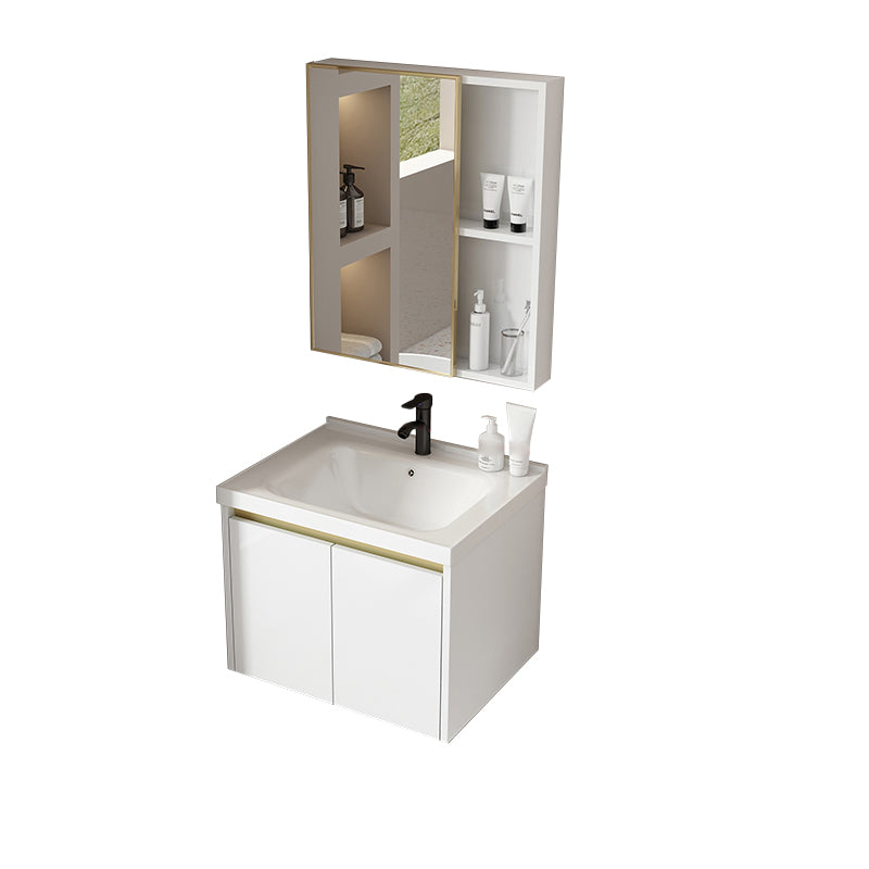 Wall Mount Bath Vanity White Rectangular Single Sink Mirror Metal Frame Vanity with Doors Vanity & Faucet & Mirror Cabinet 24"L x 16"W x 16"H Clearhalo 'Bathroom Remodel & Bathroom Fixtures' 'Bathroom Vanities' 'bathroom_vanities' 'Home Improvement' 'home_improvement' 'home_improvement_bathroom_vanities' 7846961