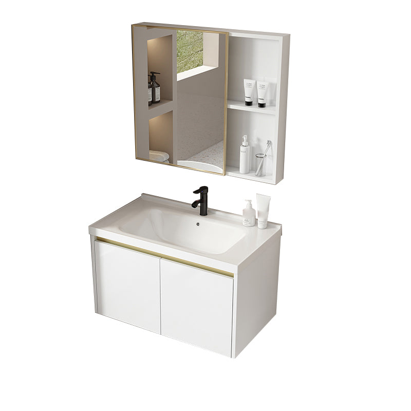 Wall Mount Bath Vanity White Rectangular Single Sink Mirror Metal Frame Vanity with Doors Vanity & Faucet & Mirror Cabinet Clearhalo 'Bathroom Remodel & Bathroom Fixtures' 'Bathroom Vanities' 'bathroom_vanities' 'Home Improvement' 'home_improvement' 'home_improvement_bathroom_vanities' 7846962