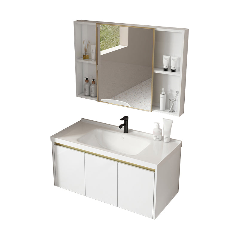 Wall Mount Bath Vanity White Rectangular Single Sink Mirror Metal Frame Vanity with Doors Vanity & Faucet & Mirror Cabinet Clearhalo 'Bathroom Remodel & Bathroom Fixtures' 'Bathroom Vanities' 'bathroom_vanities' 'Home Improvement' 'home_improvement' 'home_improvement_bathroom_vanities' 7846963