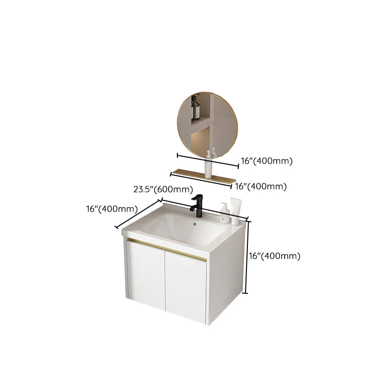 Wall Mount Bath Vanity White Rectangular Single Sink Mirror Metal Frame Vanity with Doors Clearhalo 'Bathroom Remodel & Bathroom Fixtures' 'Bathroom Vanities' 'bathroom_vanities' 'Home Improvement' 'home_improvement' 'home_improvement_bathroom_vanities' 7846978