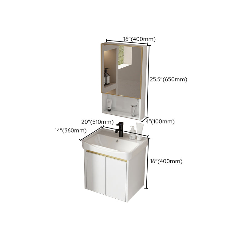 Wall Mount Bath Vanity White Rectangular Single Sink Mirror Metal Frame Vanity with Doors Clearhalo 'Bathroom Remodel & Bathroom Fixtures' 'Bathroom Vanities' 'bathroom_vanities' 'Home Improvement' 'home_improvement' 'home_improvement_bathroom_vanities' 7846987