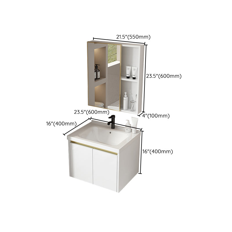 Wall Mount Bath Vanity White Rectangular Single Sink Mirror Metal Frame Vanity with Doors Clearhalo 'Bathroom Remodel & Bathroom Fixtures' 'Bathroom Vanities' 'bathroom_vanities' 'Home Improvement' 'home_improvement' 'home_improvement_bathroom_vanities' 7846988