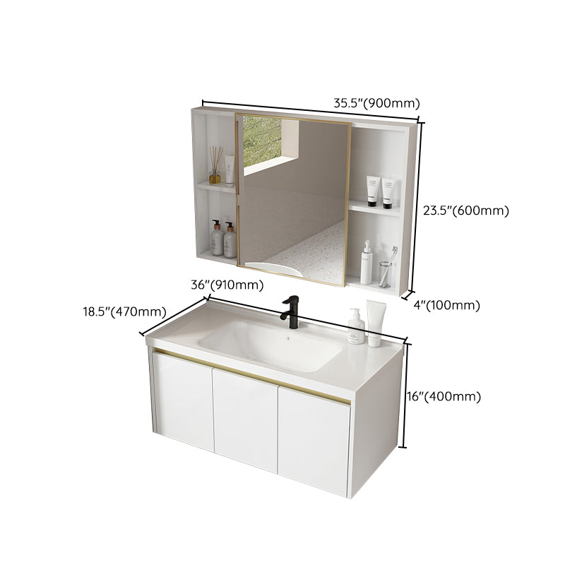 Wall Mount Bath Vanity White Rectangular Single Sink Mirror Metal Frame Vanity with Doors Clearhalo 'Bathroom Remodel & Bathroom Fixtures' 'Bathroom Vanities' 'bathroom_vanities' 'Home Improvement' 'home_improvement' 'home_improvement_bathroom_vanities' 7846991