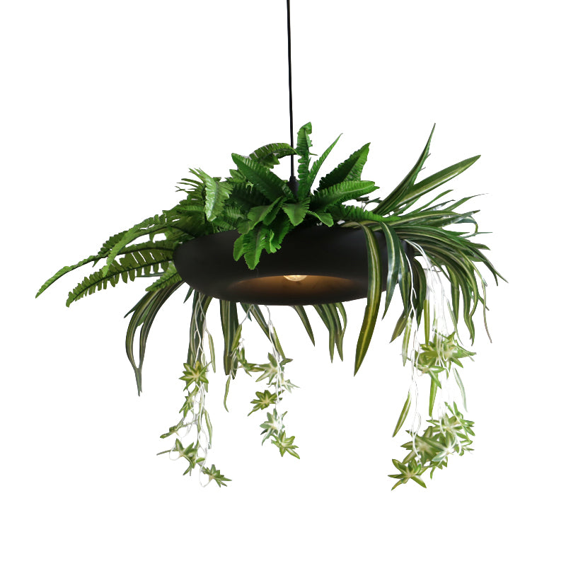 1 Head Fern Plant Pendant Light Kit Warehouse Green Metal Ceiling Hang Fixture with Black Donut Clearhalo 'Art Deco Pendants' 'Black' 'Cast Iron' 'Ceiling Lights' 'Ceramic' 'Crystal' 'Industrial Pendants' 'Industrial' 'Metal' 'Middle Century Pendants' 'Pendant Lights' 'Pendants' 'Rustic Pendants' 'Tiffany' Lighting' 784706