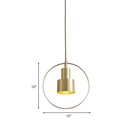 1-Light 2-Tier Tube Down Lighting Colonial Brass Finish Metallic Hanging Lamp Kit with Ring Clearhalo 'Ceiling Lights' 'Pendant Lights' 'Pendants' Lighting' 784758