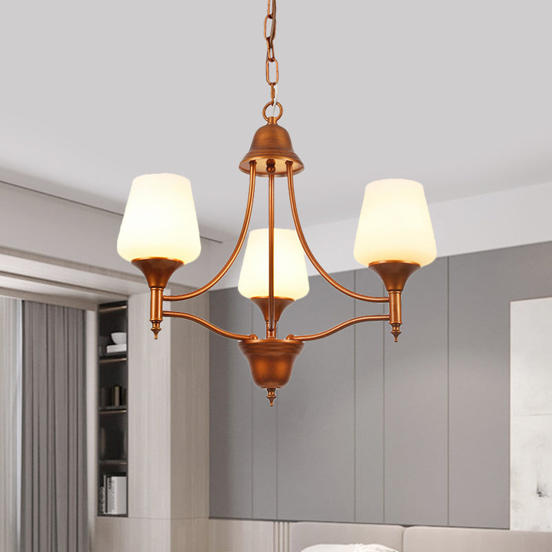 Opal Glass Bronze Chandelier Lighting Tapered 3/5/6 Bulbs Countryside Hanging Pendant for Bedroom Clearhalo 'Ceiling Lights' 'Chandeliers' Lighting' options 784938