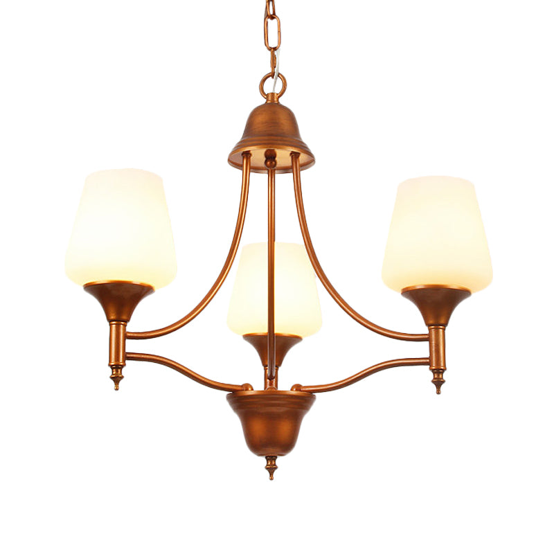 Opal Glass Bronze Chandelier Lighting Tapered 3/5/6 Bulbs Countryside Hanging Pendant for Bedroom Clearhalo 'Ceiling Lights' 'Chandeliers' Lighting' options 784939