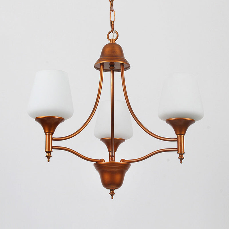 Opal Glass Bronze Chandelier Lighting Tapered 3/5/6 Bulbs Countryside Hanging Pendant for Bedroom Clearhalo 'Ceiling Lights' 'Chandeliers' Lighting' options 784940