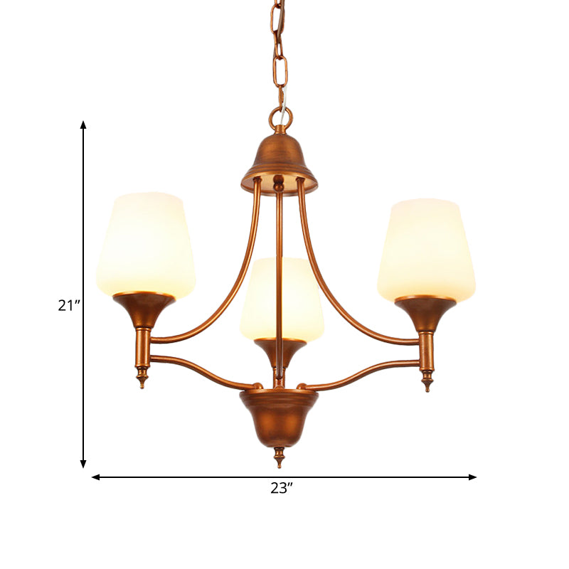 Opal Glass Bronze Chandelier Lighting Tapered 3/5/6 Bulbs Countryside Hanging Pendant for Bedroom Clearhalo 'Ceiling Lights' 'Chandeliers' Lighting' options 784941