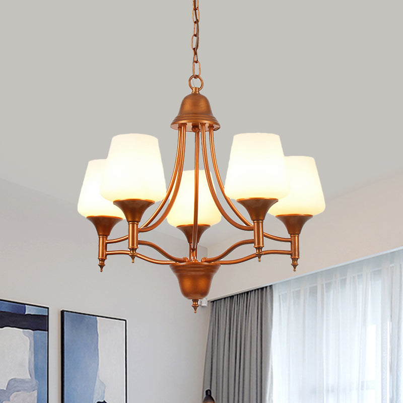 Opal Glass Bronze Chandelier Lighting Tapered 3/5/6 Bulbs Countryside Hanging Pendant for Bedroom Clearhalo 'Ceiling Lights' 'Chandeliers' Lighting' options 784942