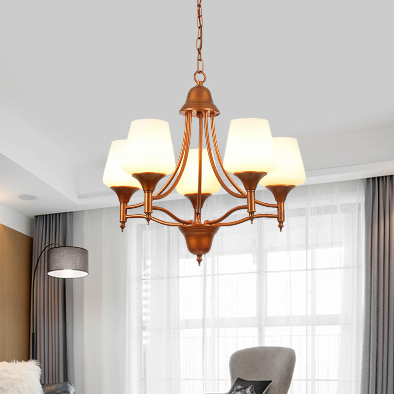 Opal Glass Bronze Chandelier Lighting Tapered 3/5/6 Bulbs Countryside Hanging Pendant for Bedroom Clearhalo 'Ceiling Lights' 'Chandeliers' Lighting' options 784943