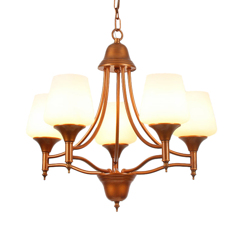 Opal Glass Bronze Chandelier Lighting Tapered 3/5/6 Bulbs Countryside Hanging Pendant for Bedroom Clearhalo 'Ceiling Lights' 'Chandeliers' Lighting' options 784944