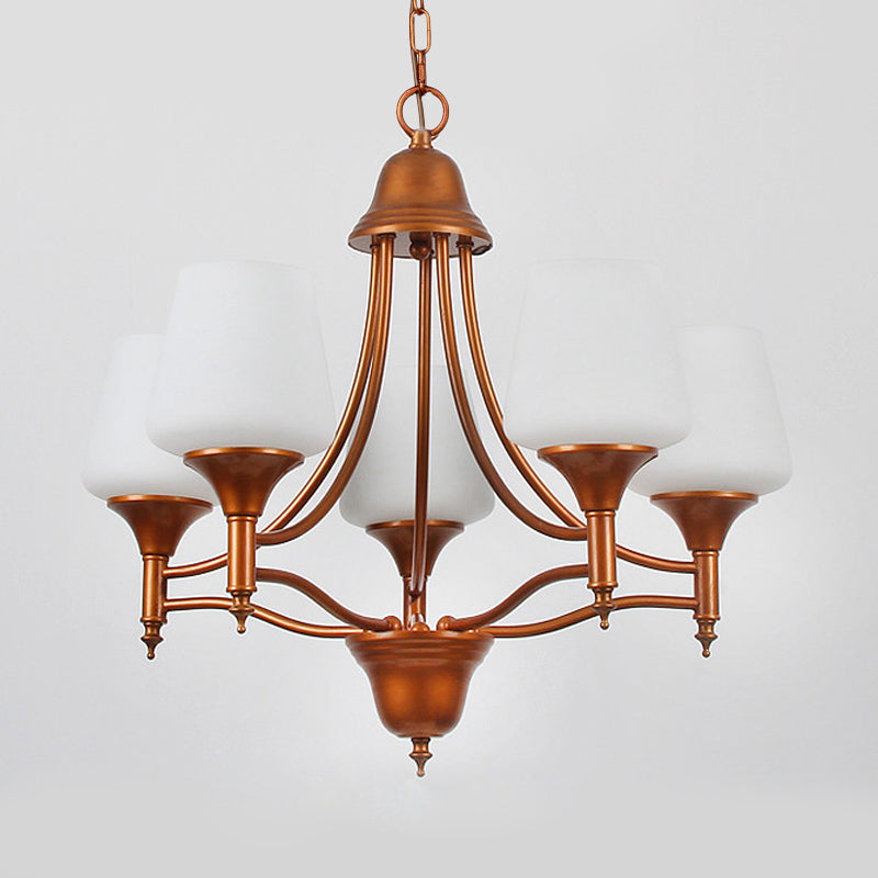 Opal Glass Bronze Chandelier Lighting Tapered 3/5/6 Bulbs Countryside Hanging Pendant for Bedroom Clearhalo 'Ceiling Lights' 'Chandeliers' Lighting' options 784945