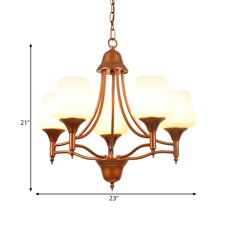 Opal Glass Bronze Chandelier Lighting Tapered 3/5/6 Bulbs Countryside Hanging Pendant for Bedroom Clearhalo 'Ceiling Lights' 'Chandeliers' Lighting' options 784946