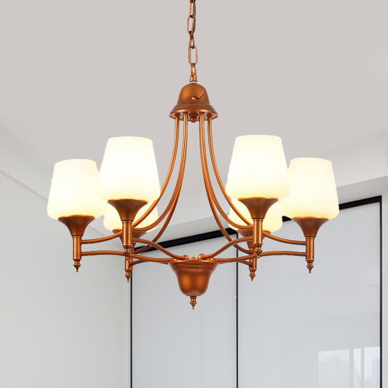 Opal Glass Bronze Chandelier Lighting Tapered 3/5/6 Bulbs Countryside Hanging Pendant for Bedroom Clearhalo 'Ceiling Lights' 'Chandeliers' Lighting' options 784947