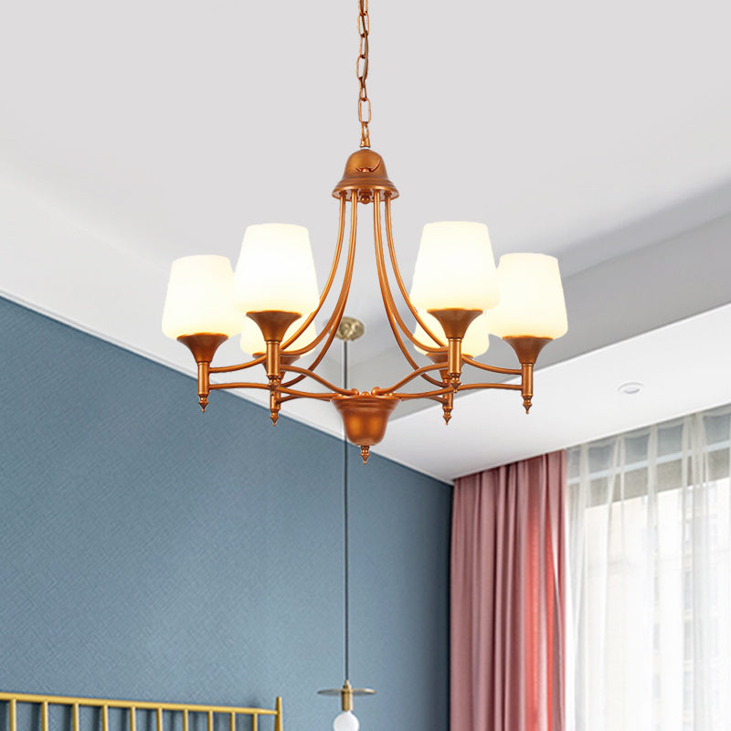 Opal Glass Bronze Chandelier Lighting Tapered 3/5/6 Bulbs Countryside Hanging Pendant for Bedroom Clearhalo 'Ceiling Lights' 'Chandeliers' Lighting' options 784948