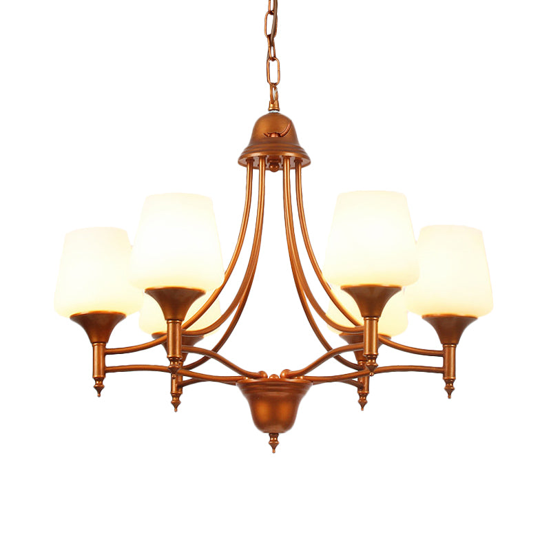 Opal Glass Bronze Chandelier Lighting Tapered 3/5/6 Bulbs Countryside Hanging Pendant for Bedroom Clearhalo 'Ceiling Lights' 'Chandeliers' Lighting' options 784949