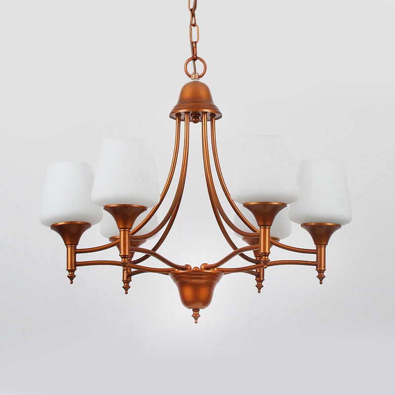 Opal Glass Bronze Chandelier Lighting Tapered 3/5/6 Bulbs Countryside Hanging Pendant for Bedroom Clearhalo 'Ceiling Lights' 'Chandeliers' Lighting' options 784950