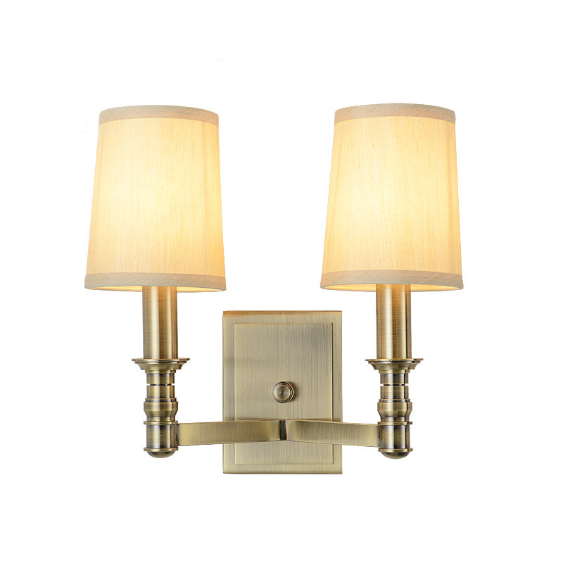 1/2-Light Wall Light Fixture Country Corridor Wall Mounted Lamp with Cylinder Fabric Shade in Brass 2.0 Brass Clearhalo 'Wall Lamps & Sconces' 'Wall Lights' Lighting' 784967